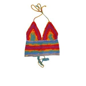 Rainbow Crochet Halter Festival Knit Top Handmade